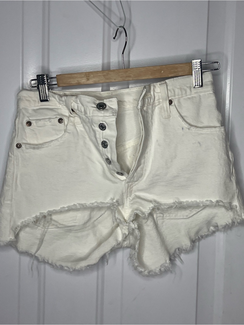 Levi's 501 White Denim Cut Off Shorts High Rise W25  Button Fly Levi’s Strauss